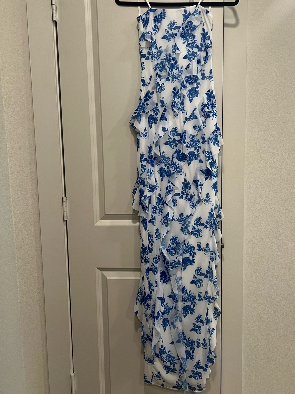 NEW with tags Strapless Blue Floral Ruffle Dress with slit - Women